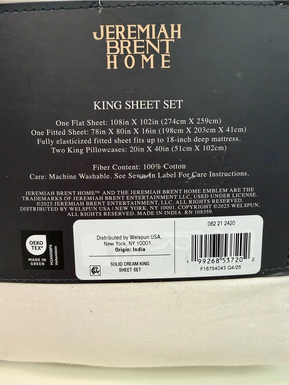 New Jeremiah Brent Home Prewashed Cotton Sateen Weave Sheet Set King Cream